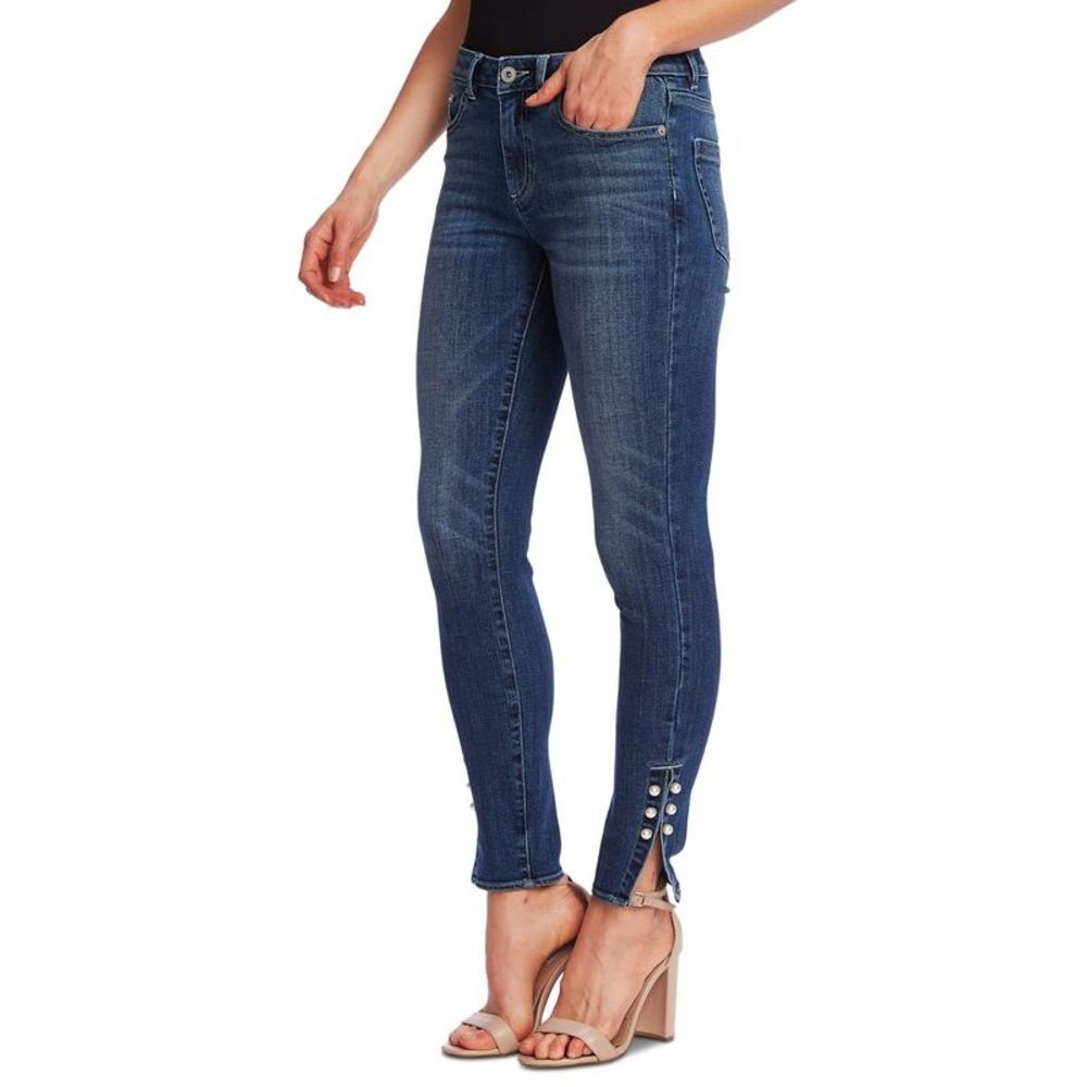 CeCe Dark Blue High-Waist Skinny Jeans with Ankle Button Detail